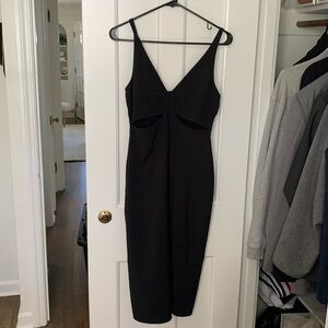 Abercrombie, black midi length dress with cut outs on side & adjustable straps.